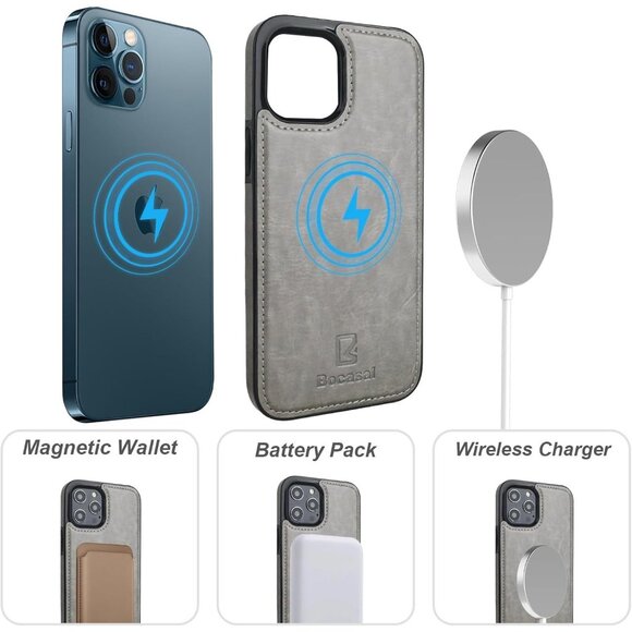 Wallet Case for iPhone 12 Pro Max Wireless Charging RFID Blocking Leather Case - Picture 4 of 8